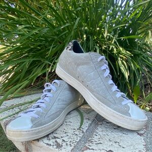 P448 SUEDE ITALIAN LEATHER FASHION SNEAKERS IN WHITE AND GRAY   🌱SIZE 37🌱